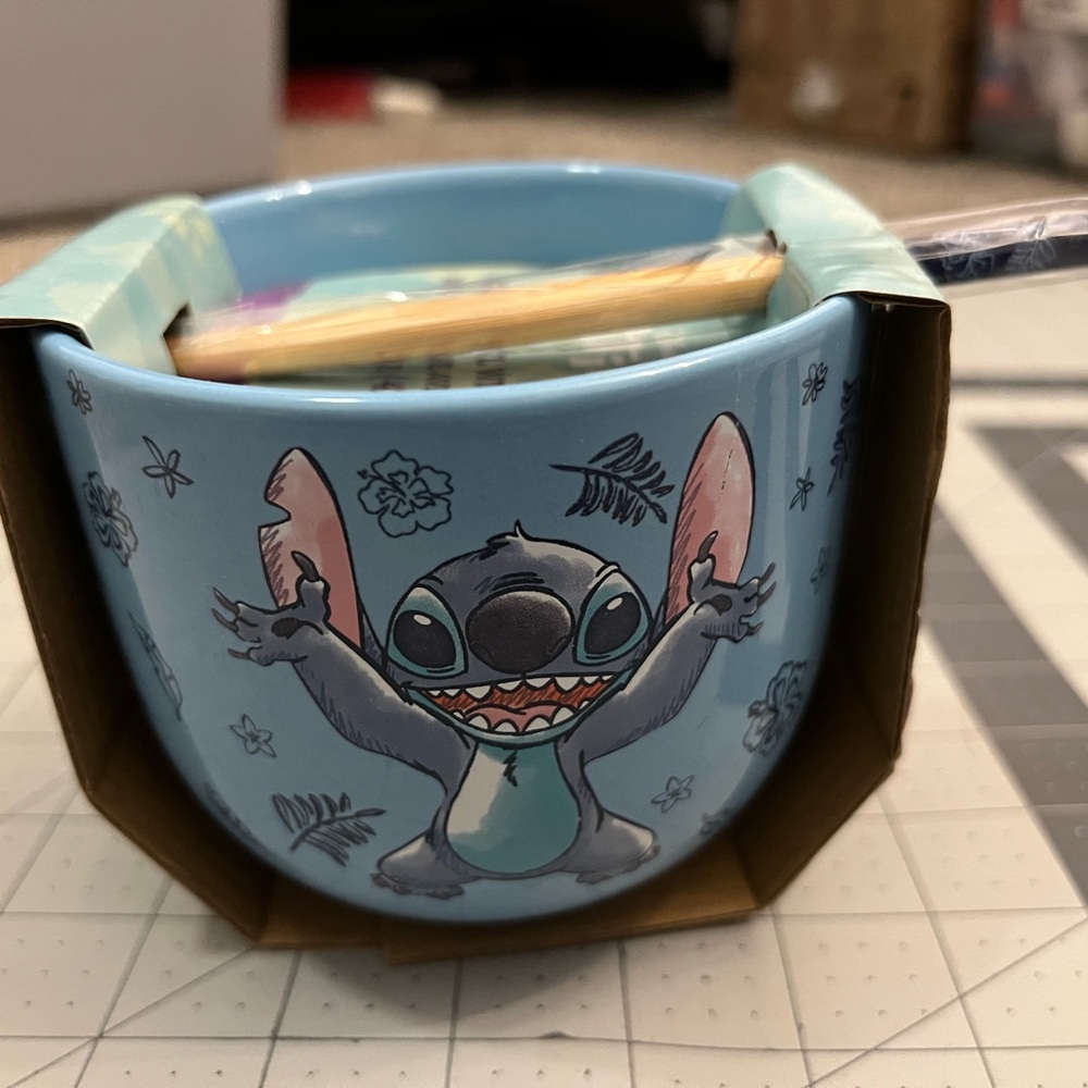 Blue Stitch Ceramic Raman Noodle Bowl w/ Chopsticks Gift Set NEW Disney SOLD